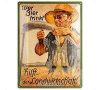 Nostalgic-Art Retro Tin Sign - Open Bar - Bier Landwirtschaft - Gift idea for beer fans, Metal Plaque, Vintage design for decoration, 30 x 40 cm