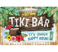 Nostalgic-Art Retro Tin Sign - Open Bar - Tiki Bar - Gift idea for cocktail fans, Metal Plaque, Vintage design for wall decoration, 20 x 30 cm
