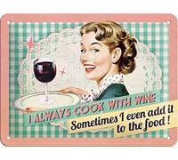 Nostalgic-Art Retro Tin Sign - Say it 50's - Cook With Wine - pin up gift idea, Metal Plaque, Vintage design for wall decoration, 15 x 20 cm