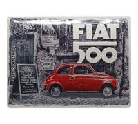 Nostalgic-Art - Tin Sign Wall Plaque 12x16" - Fiat 500 Red Car in the Street