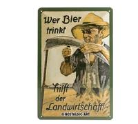 Nostalgic-Art - Vintage Tin Sign Wall Plaque 8x12" - Wer Bier trinkt hilft …