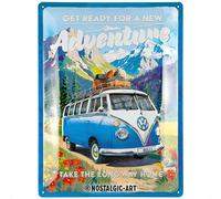 Nostalgic-Art VW Bulli - Ready for a New Adventure - VW Van Gift Idea - Official License Product (OLP) Retro Metal Sign - Vintage Design - 30 x 40 cm