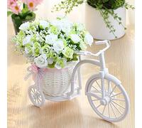 Nostalgic Bicycle Artificial Rose Flower Plant Stand Basket Decoration Creative Desktop Floral Personalized Fake Rose Arrangements for Home Tabletop Centerpieces Wedding Party Decor (White, D)