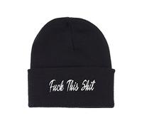 Nostalgic Clothing F ck This Sh t Embroidered Slogan Knitted Beanie Hat Black