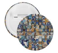 Nostalgic Marble Mosaic Badge Metal Round Pins, Lightweight Brooch for Backpack, Fashion Button Pins Badge for Shirts, Jackets, Shawl Coat, Unisex, 12PCS, Tinplate, metal round pins