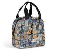 Nostalgic Marble Mosaic Lunch Bag for Women Men, Portable Insulated Lunch Tote Bags with Handle, Leakproof Reusable Lunchbox for Work, Picnic, Travel