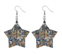 Nostalgic Marble Mosaic Wooden Earrings for Women, Vintage Elegant Wood Jewelry, Lightweight Earrings for Wedding, Party, Everyday Jewelry Gift, Apricot shaped, Wood, wood