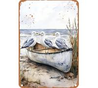 Nostalgic Metal Wall Art painting Boats and birds on the seashore Beer Signs Bar Signs for Football Fans,Cafe,DIY/Personalization Seekers,Kitchen S