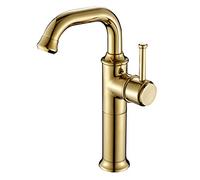 Nostalgic Retro Bathroom Faucet, 360° Swivel Single Handle Mixer, High Spout Brass Sink Tap, Vintage Washbasin Water Tap in Elegant Gold Finish