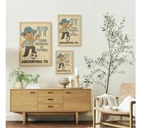 Nostalgic Retro Football World Cup Mascot Prints | For Sports Bar, Man cave, Kitchen | Vintage Soccer Poster | Wall Art | Italy 1990, France 1998 Argentina 1978 (Argentina '78, A4)