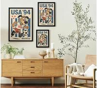 Nostalgic Retro Football World Cup Mascot Prints | For Sports Bar, Man cave, Kitchen | Vintage Soccer Poster | Wall Art | Italy 1990, France 1998 Argentina 1978 (USA '94, A4)