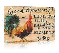 Nostalgic Vintage Metal Wall Décor 8 X 12 Inches Kdly Good Morning God Will Be Handling All Your Problems Today Funny Tin Sign for House Kitchen Farm Barn Wall Decor Aluminum Rustic Decor Metal Plaqu