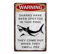 Nostalgic Vintage Metal Wall Decor Swimming Pool Sharks Danger Warning Tin Sign Vintage Art Wall Decor Sign for Home Bar Decor Funny Bar Signs for Man Cave 8x12inch