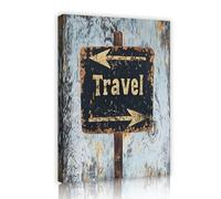 Nostalgic Wanderlust Canvas Art Distressed Wood Sign Posters Travel Text with Directional Arrows Wall Art for Bedroom Cafe Home Decor 30x42cm Innerframe