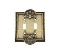 Nostalgic Warehouse 719711 Meadows Switch Plate with Double Toggle, Antique Brass