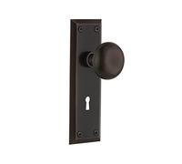 Nostalgic Warehouse New York Plate with Keyhole Privacy New York Door Knob in Timeless Bronze
