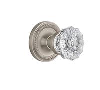 Nostalgic Warehouse Rope Rosette with Crystal Glass Knob, Privacy - Backset Size: 2.75", Satin Nickel