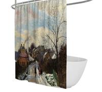Nostalgic Winter Path Bath Curtain Rustic Suburban Landscape Shower Curtain Warm Sunset Sky Antique Town Bathroom Curtains Waterproof Fabric 200 x 220 cm