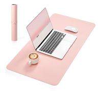 NOSTHEART Leather Desk Pad, Non-Slip Office Mat, Waterproof Desk Protector, 60x33.5cm Large Mouse Pad for Writing, Laptop & Office, Litchi 2-Tone Design (Gray/Pink)