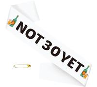 Not 30 Yet Sash - White Sash with Black Letters, 29th Birthday Party Decorations for Men Women, Funny 29th Birthday Party Decorations