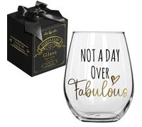 Not A Day Over Fabulous Wine Glass, Funny Printed with Gold Foil Design Novelty Birthday Christmas Gift for Women Sister Wife Friend Mom Aunt BFF Boss Coworkers Grandma Friends Wife Female-33