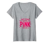 Not A Girl, Just Like Pink Empowering Statement for Boys V-Neck T-Shirt, Women, Heather Grey, M
