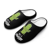 Not A Hugger Funny Cactus Cotton Women's Slip-on Slippers Winter Warm House Shoes with Rubber Sole for Home Office Hotel
