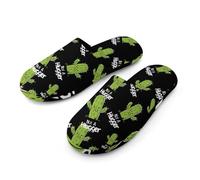 Not A Hugger Funny Cactus Flannel Men's Slip-on Slippers Winter Warm House Shoes with Rubber Sole for Home Hotel