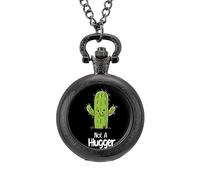 Not A Hugger Funny Cactus Men's Pocket & Fob Watches Silent Ticking Quartz Alloy Chain Watch for Daily Use Black-Style