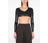 NOT AFTER TEN buttoned long-sleeve cropped top - Black XS-S