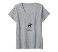Not All Angels Have Wings Some Have Whiskers Cat Lover V-Neck T-Shirt, Women, Heather Grey, L