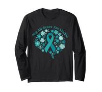 Not All Scars are Visible Teal Ribbon Floral Brain PTSD Long Sleeve T-Shirt