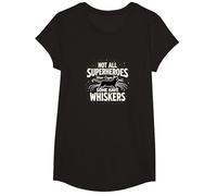 Not All Superheroes Wear Capes Some Have Whiskers Cat T-Shirt, Girls, Black, Large