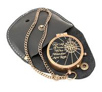 Not All Those Who Wander are Lost Antique Brass Compass Engraved with Leather Case Son Mom Children Gift Baptism Birthday Easter Decor Communiun Confirmation Graduation Gift