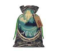 Not All Who Wander Are Lost 1 print Large Christmas bag, reusable drawstring linen packet, Birthday Parties Supplies