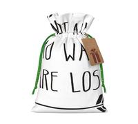 (Not All Who Wander Are Lost) Printed Christmas S Size Gift Bags with Green Ribbon Drawstring Candy Bags for Kids Xmas Holiday Christmas Eve Presents