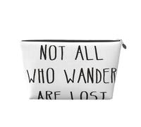 Not All Who Wander are Lost Womens Makeup Bag Leather Travel Toiletry Organizer Wash Bag Cosmetic Pouch with Zipper Girls Handbag Silver