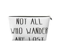 Not All Who Wander are Lost Womens Makeup Bag Leather Travel Toiletry Organizer Wash Bag Cosmetic Pouch with Zipper Girls Handbag Gold