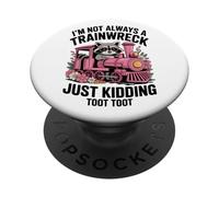 Not Always a Trainwreck Funny Raccoon Train Humor PopSockets Adhesive PopGrip