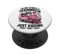 Not Always a Trainwreck Funny Raccoon Train Humor PopSockets Adhesive PopGrip