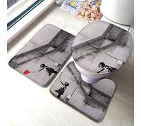 Not Applicable The Banksy Girl Soft Bathroom Rug Set 3 Piece Non-slip Pads Bath Mat+Contour +Toilet Lid Cover