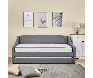 Not Available Daybed With Trundle Grey 3Ft Single With 2 Mattresses Fabric Tufted Wooden Bedroom