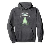 Not From Around Here: Alien Visitor Sci-Fi Humor Pullover Hoodie, Adult Unisex, Dark Heather Grey, S