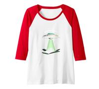 Not from Around Here: Alien Visitor Sci-Fi Humor Raglan Baseball Tee, Women, Red/White, XL