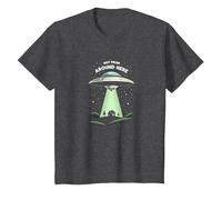 Not from Around Here: Alien Visitor Sci-Fi Humor T-Shirt, Kids, Dark Heather Grey, 10 Years