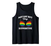Not Gay But Very Supportive Funny LGBTQI Ally Rainbow Meme Tank Top