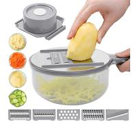Not hurt hands Multifunction Vegetable Grater Cutter Slicer WIth 5 types of stainless steel blades,Multi-Purpose Chopper Veggie Slicer, cucumber potato cheese grater Kitchen Gadgets (gray)