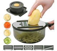 Not hurt hands Multifunction Vegetable Grater Cutter Slicer WIth 5 types of stainless steel blades,Multi-Purpose Chopper Veggie Slicer, cucumber potato cheese grater Kitchen Gadgets (green)