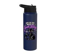Not in the Mood to Spell Today Black Cat Witchy Humor Stainless Steel Insulated Water Bottle