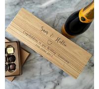 NOT JUST A PRINT Personalised Wooden Champagne Gift Box - Fits Standard Bottles - Custom Engraved Keepsake for Wedding & Corporate Gifts
